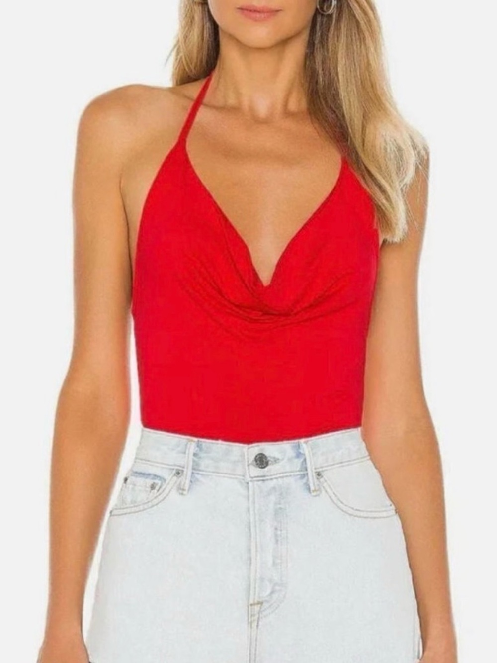 SUPERDOWN red cowl neck bodysuit